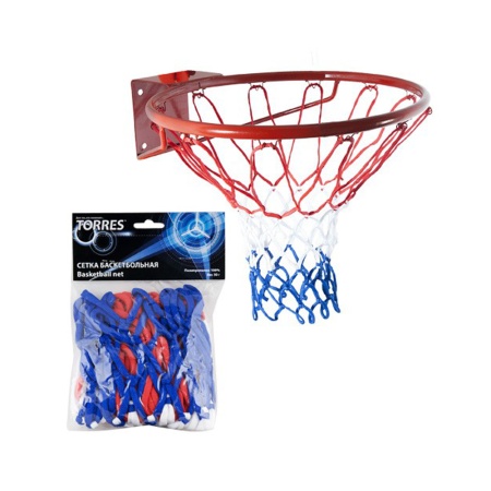 Купить Сетка баскетбольная Torres, нить 4 мм, бело-сине-красная в Северобайкальске 